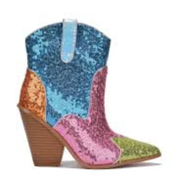 Cape Robbin Cowboy Western Ankle Heeled Boots Pointy Toe Sequin Slip-On NWOB 7.5 - Picture 13 of 13